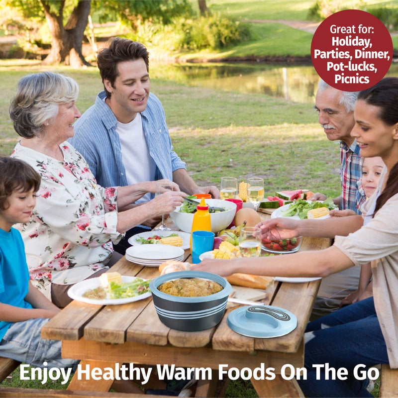 Pinnacle Large Insulated Casserole Dish with Lid 3.6 qt. Elegant Hot Pot Food Warmer/Cooler -Thermal Soup/Salad Serving Bowl Stainless Steel Hot Food Containerâ€“Best Gift Set for Moms â€“ (Blue) - Image 3